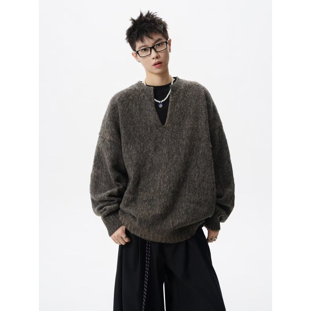 Herren Oversized Grobstrickpullover mit V-Ausschnitt Drune