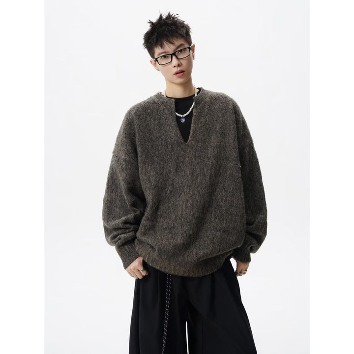 Herren Oversized Grobstrickpullover mit V-Ausschnitt Drune