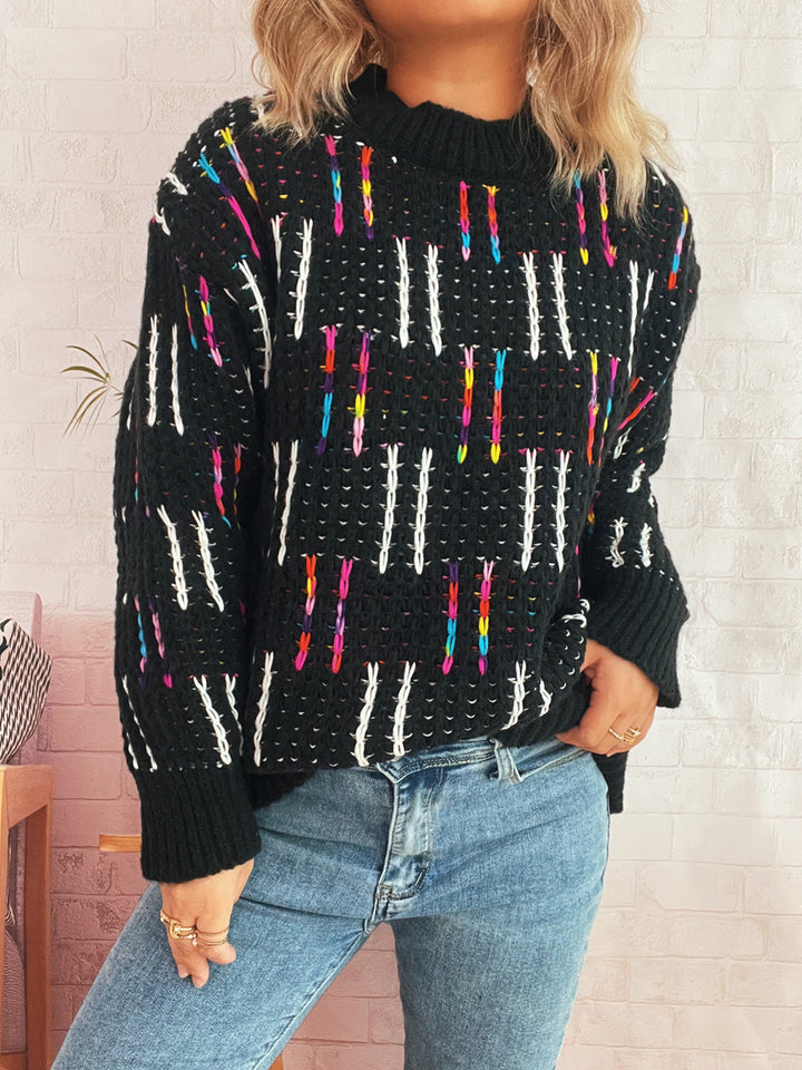 Damen lässiger Strickpullover mit bunten Akzenten Drune