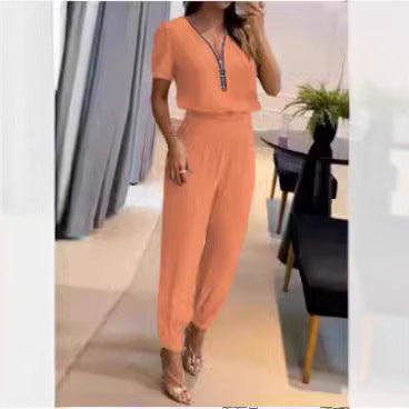 Damen Jumper-Set mit stylischem V-Ausschnitt und elegantem Detail Drune