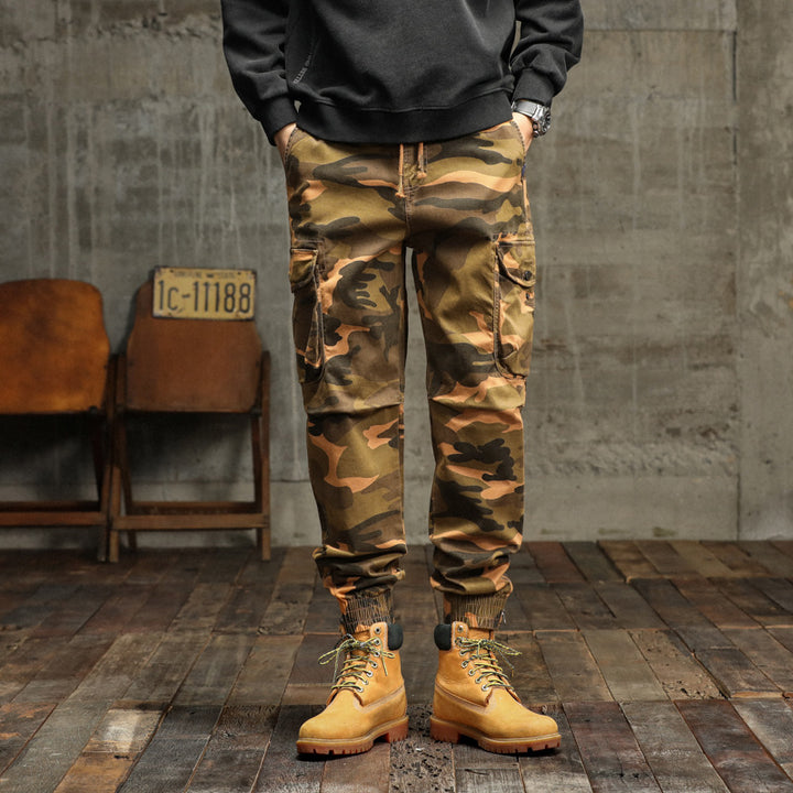 Herren Camouflage Cargo-Jogginghose mit elastischem Bund, Bündchen und Mehrfach-Taschen Drune