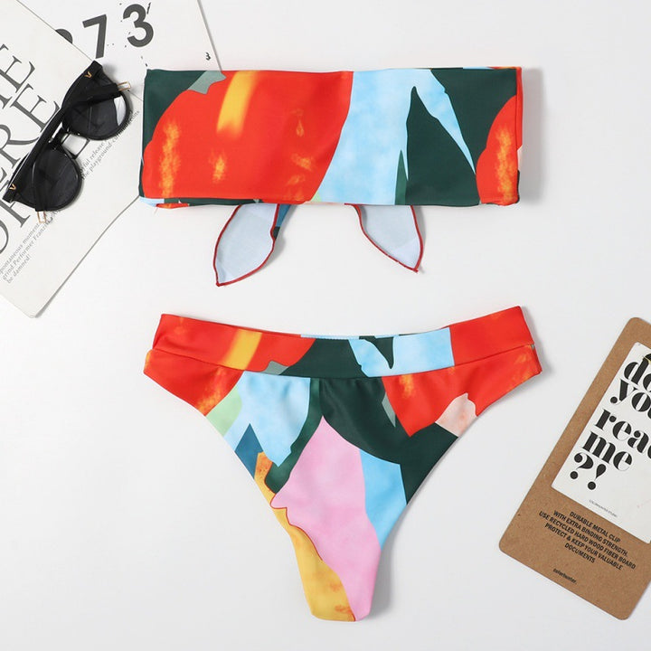 Damen Bandeau-Bikini mit verspieltem Knoten und farbenfrohem Design Drune