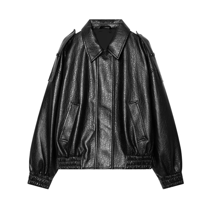 Damen Oversized Kunstleder-Bomberjacke mit Schulterklappen und gerafftem Saum Drune