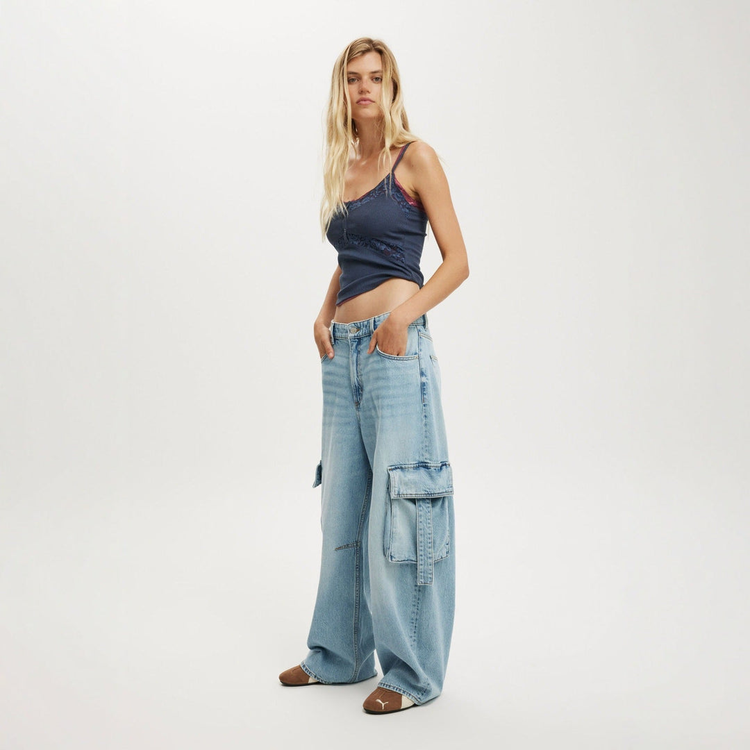Damen lässige Cargo-Jeans im weiten Schnitt mit praktischen Taschen Drune