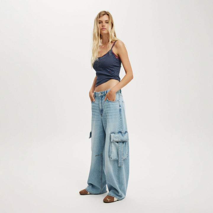 Damen lässige Cargo-Jeans im weiten Schnitt mit praktischen Taschen Drune