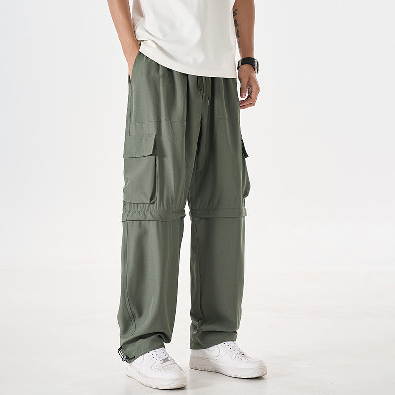 Herren wandelbare Cargo-Zip-Hose mit abnehmbaren Oberschenkeln, großformatigen Pattentaschen und elastischem Kordelbund Drune