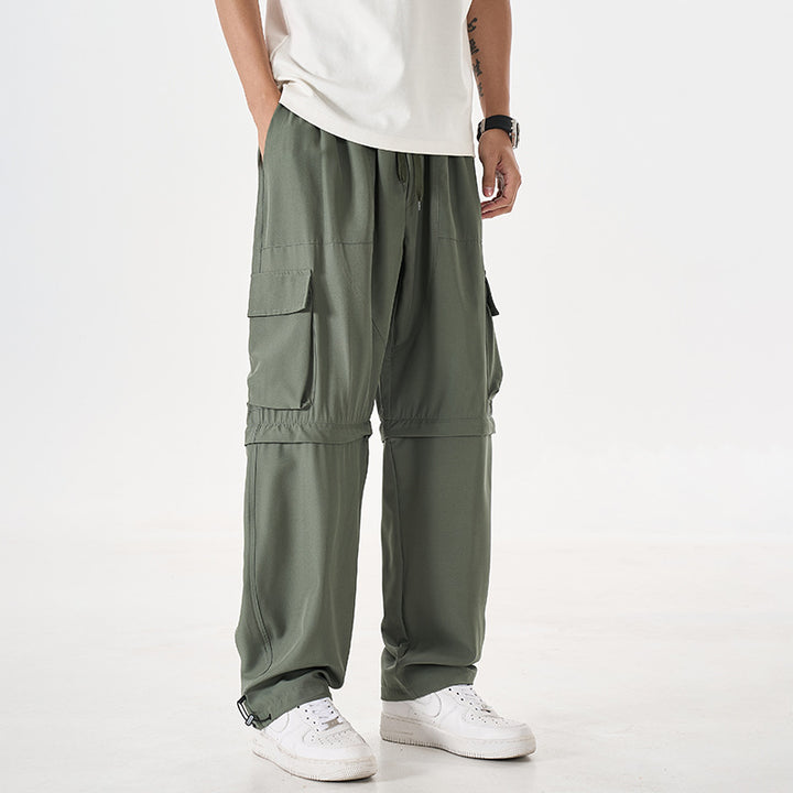 Herren wandelbare Cargo-Zip-Hose mit abnehmbaren Oberschenkeln, großformatigen Pattentaschen und elastischem Kordelbund Drune