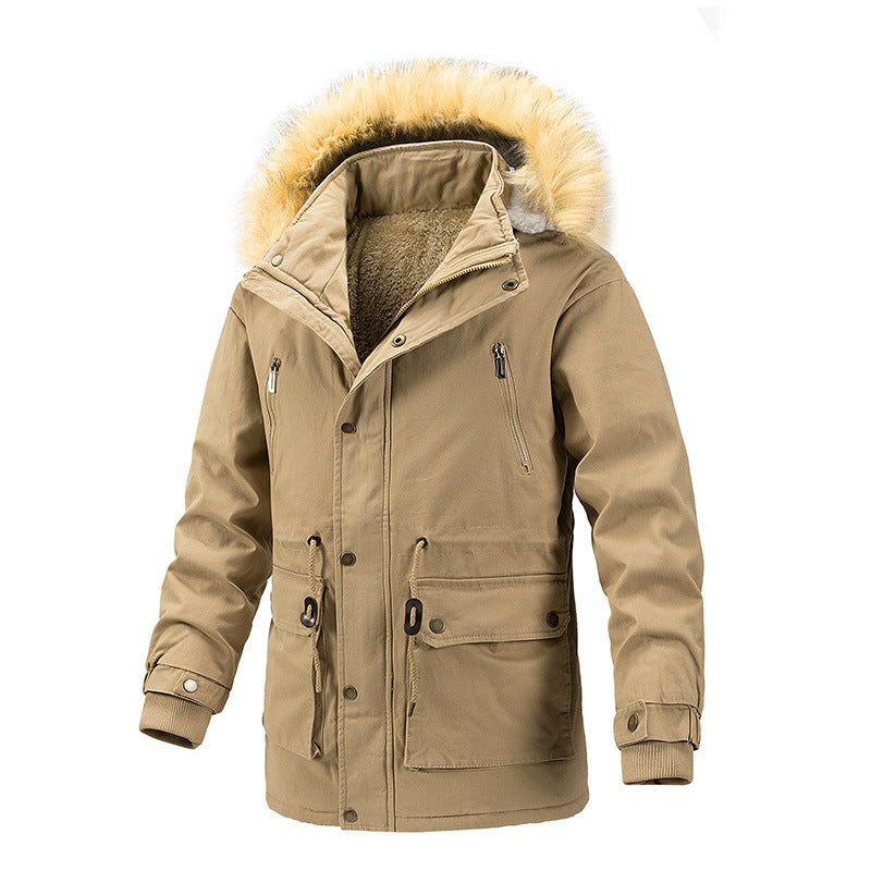 Herren Winterschutz-Parka mit wärmendem Teddyfutter abnehmbarer Kunstfellkapuze und verstärkten Utility-Taschen Drune