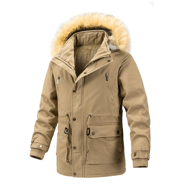 Herren Winterschutz-Parka mit wärmendem Teddyfutter abnehmbarer Kunstfellkapuze und verstärkten Utility-Taschen Drune