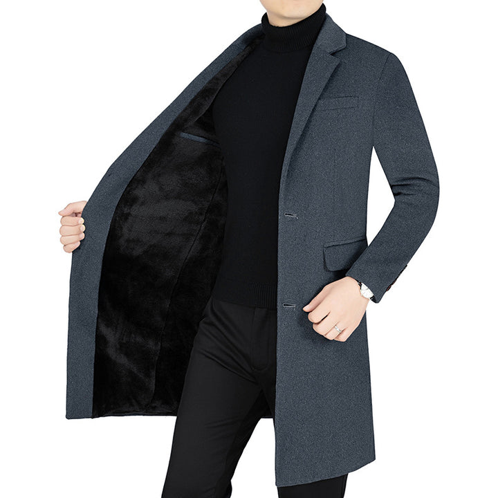 Herren Langer Wollmix-Mantel mit durchgehendem Kunstfell-Futter und schlanker Silhouette Drune