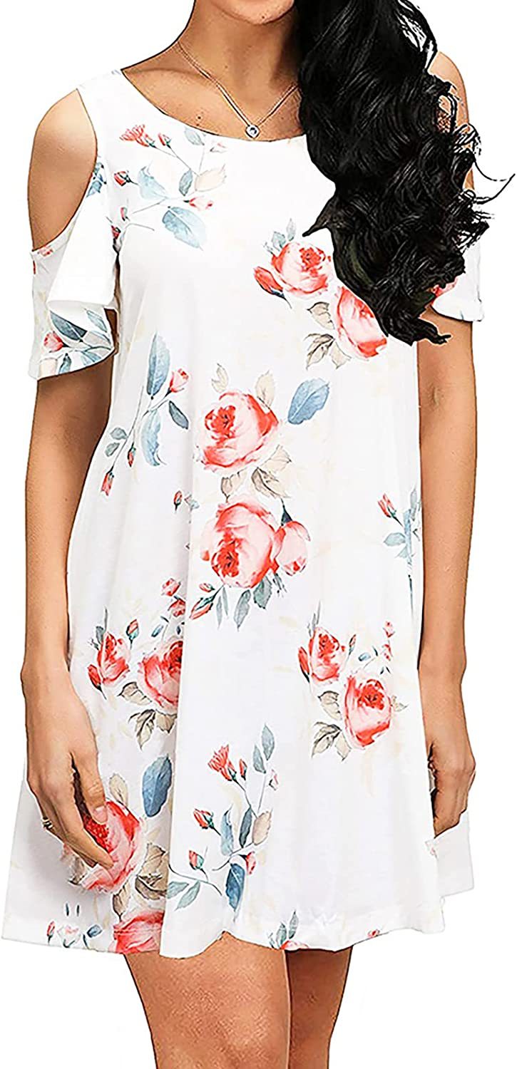 Damen Sommerkleid mit floralem Design und Schulterfreiem Schnitt Drune