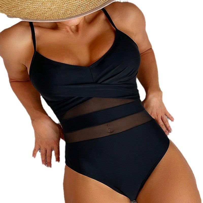 Damen Einteiliger Badeanzug mit transparenten Einsätzen und figurformendem Design Drune