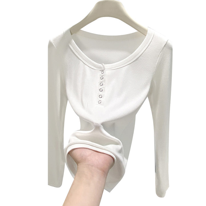 Damen Figurbetontes Langarm-Henley-Oberteil Drune