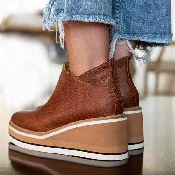 Damen nan Keilabsatz-Stiefelette mit verstecktem Plateau und elastischen Einstiegsleisten Drune