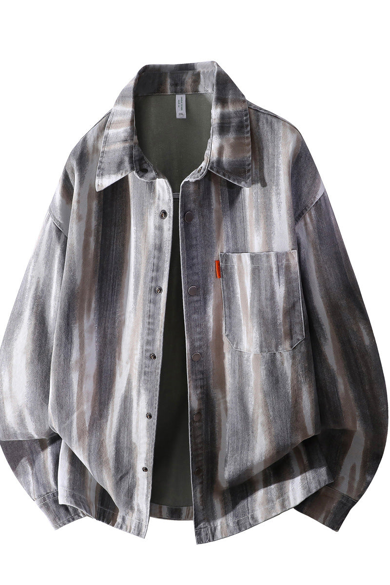 Herren Oversize-Überhemdjacke im Aquarell‑Streifenlook mit Brusttasche & softem Baumwollmix Drune
