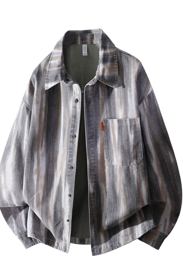 Herren Oversize-Überhemdjacke im Aquarell‑Streifenlook mit Brusttasche & softem Baumwollmix Drune