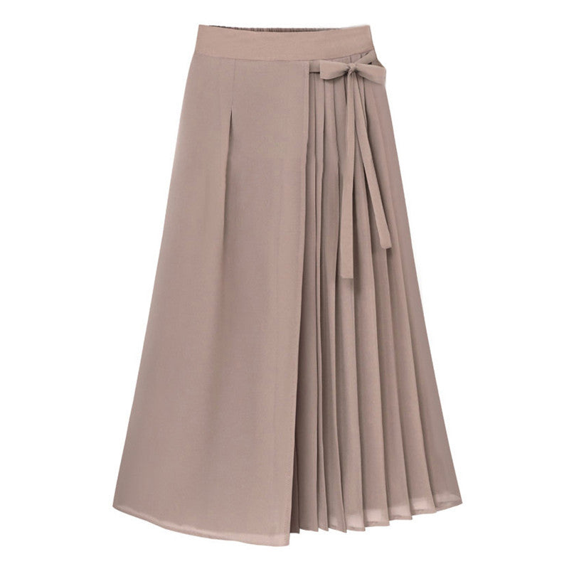 Damen nan asymmetrischer Wickel-Midirock mit teilplissee und Bindeschleife Drune