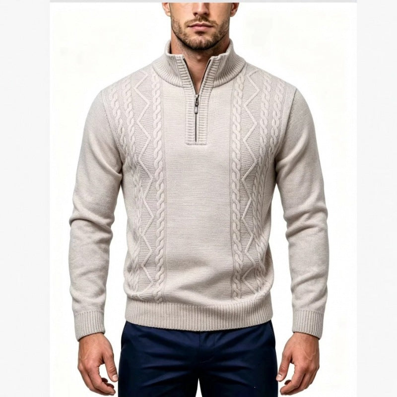 Herren Strukturierter Halbzip-Pullover mit Stehkragen und Zopfmuster-Details Drune