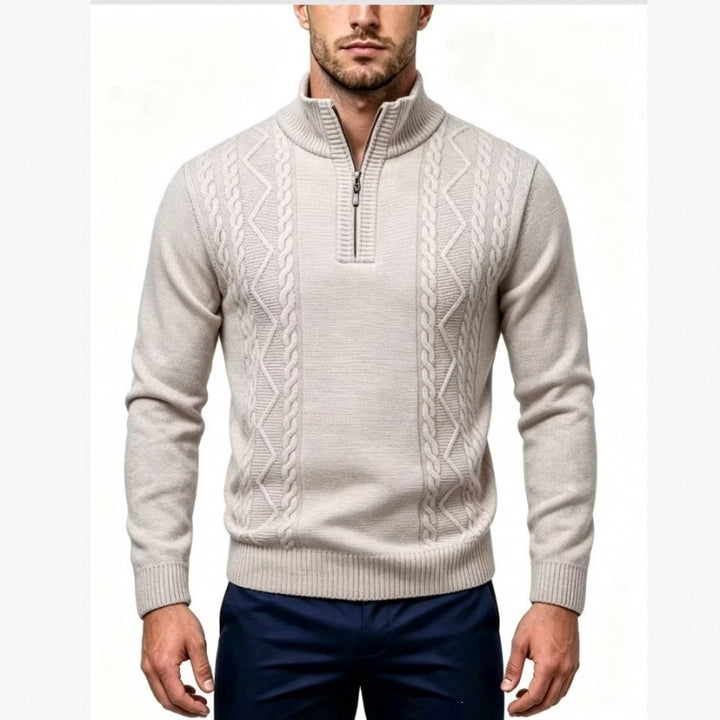Herren Strukturierter Halbzip-Pullover mit Stehkragen und Zopfmuster-Details Drune
