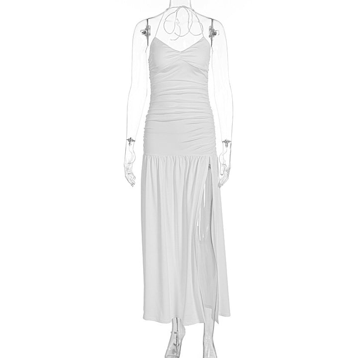 Damen Maxikleid mit raffinierten Rüschen und hohem Schlitz Drune