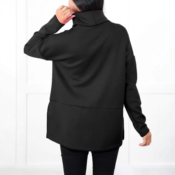 Damen Oversize Sweat-Tunika mit hohem Rollkragen, seitlichen Schlitzen und verlängertem Saum Drune