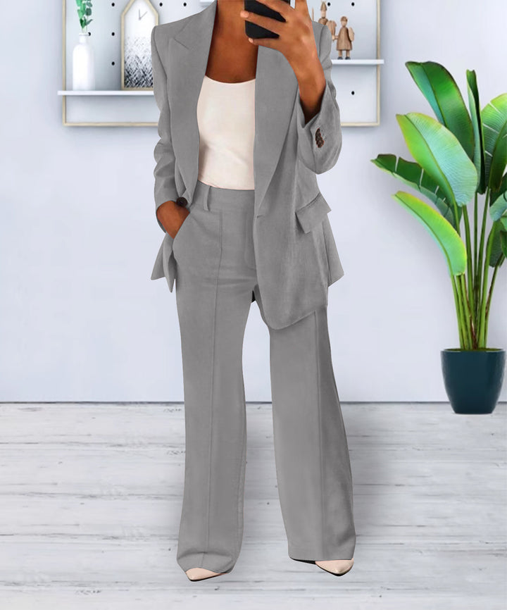 Damen Zweiteiliges Business-Casual Tailoring-Set mit Longline-Blazer und weitem Bundfalten-Hosenbein Drune