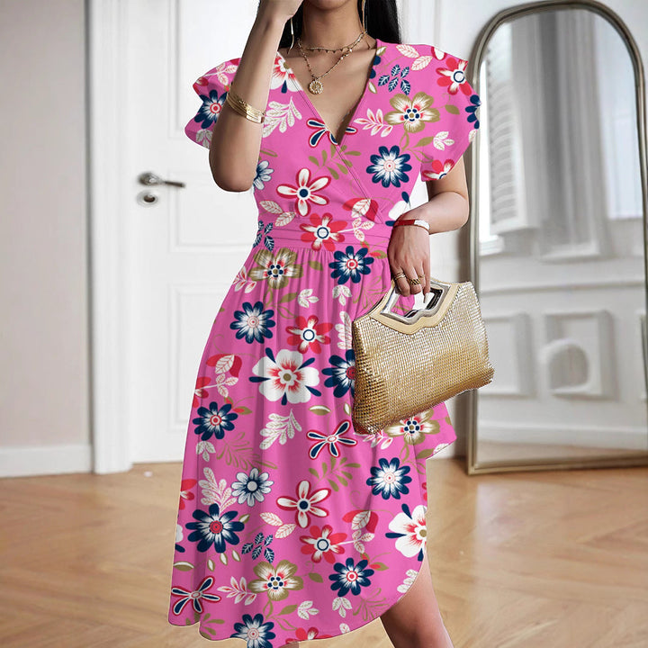 Damen elegantes Wickelkleid mit Rüschendetails und Taillierung Drune