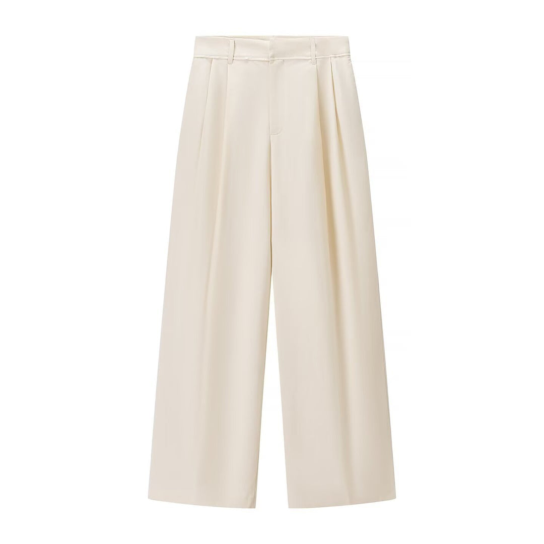Damen Hochtaillierte Palazzohose mit Bundfalten und weitem Bein Drune