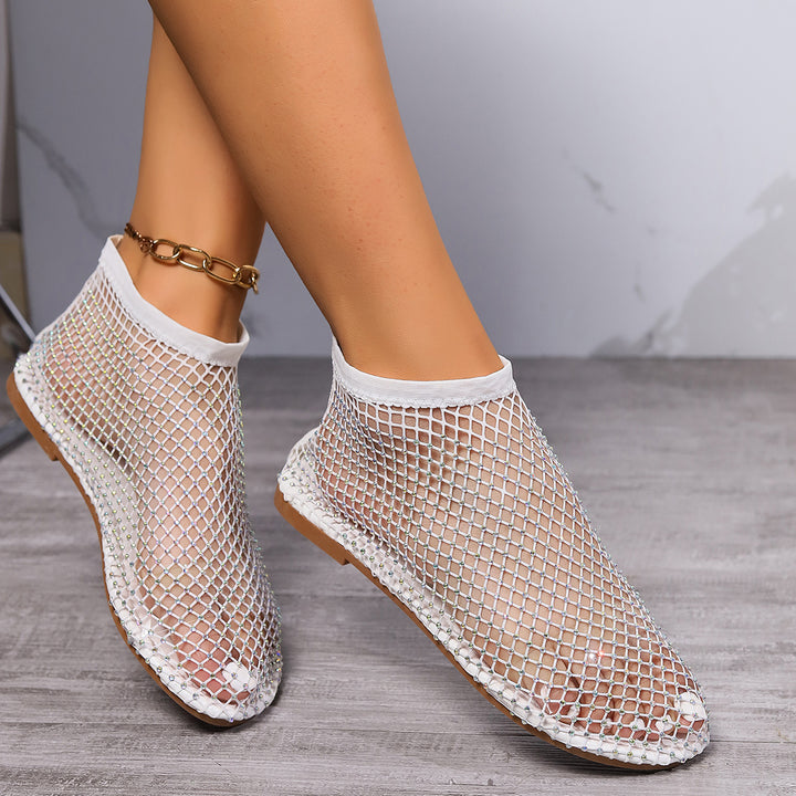 Damen Strick-Netz-Ballerinas mit Schmucksteinbesatz und sockenähnlichem Schaft Drune