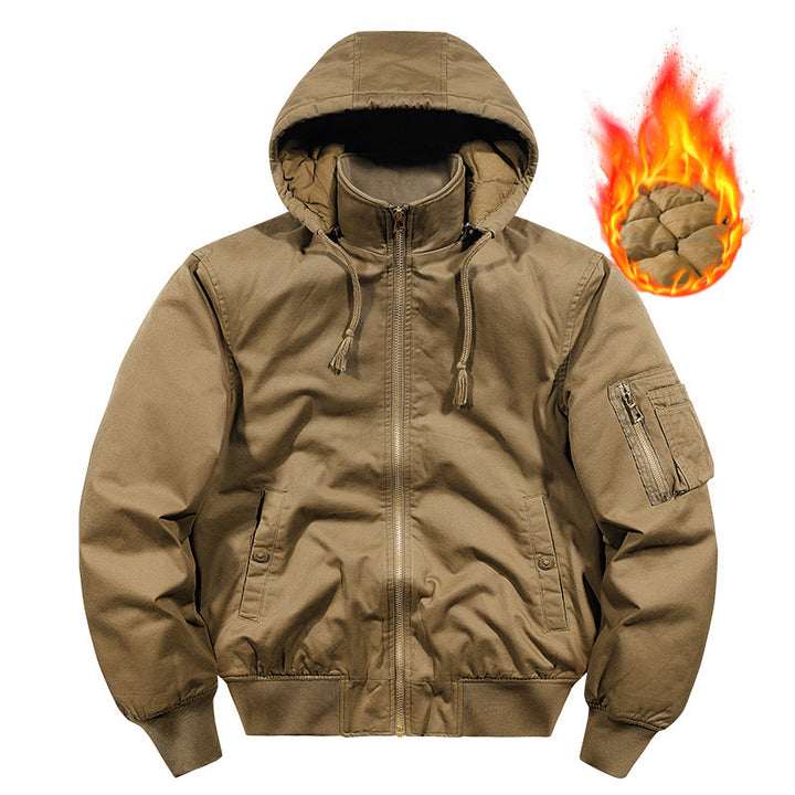 Herren Gefütterte Bomberjacke mit Kapuze und Thermoisolierung, Ärmel‑Utilitytasche Drune