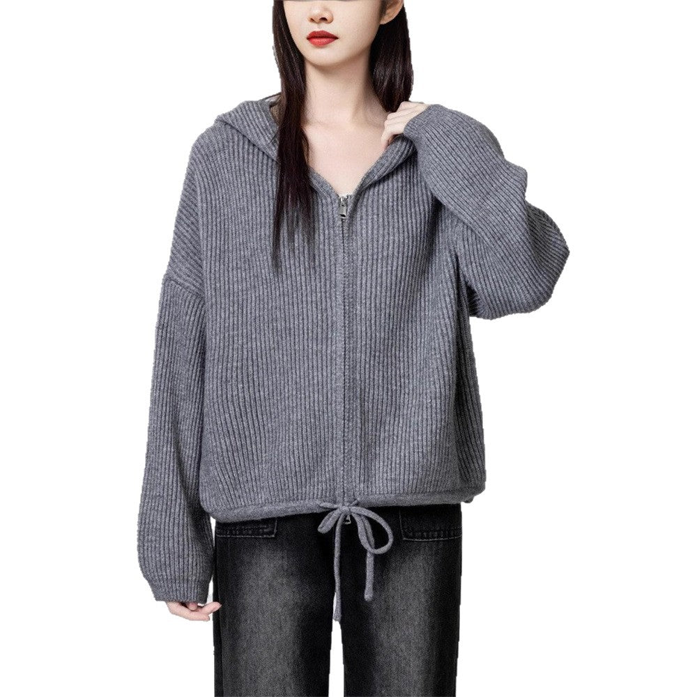 Damen Modische Kapuzenjacke mit seitlichen Eingrifftaschen Drune