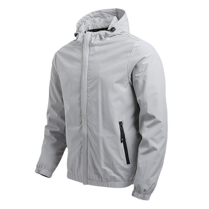 Herren Leichte Kapuzen-Softshelljacke im Urban-Utility-Stil mit verdecktem Frontreißverschluss und Reißverschlusstaschen Drune