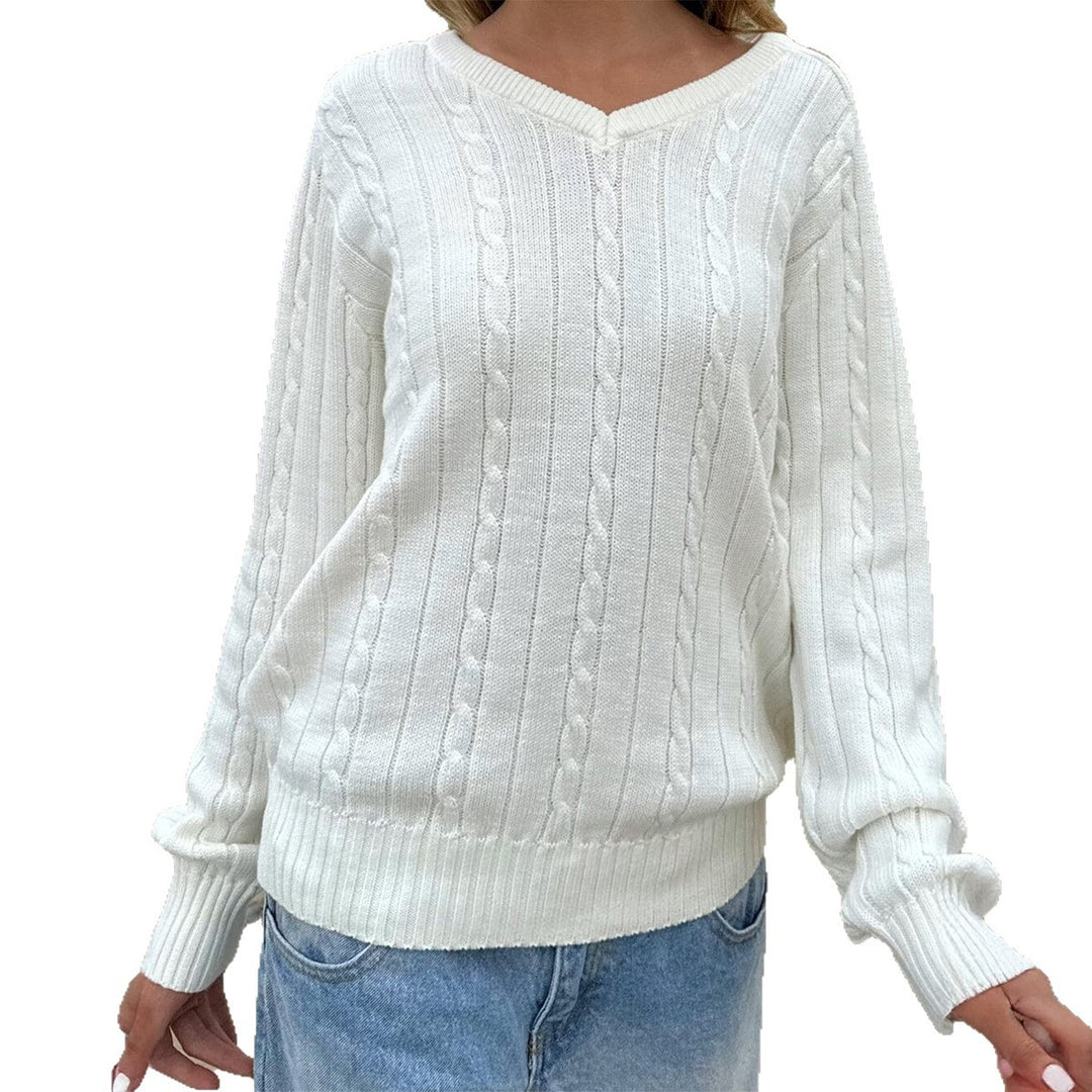 Damen nan feiner Strukturstrick-Pullover mit V‑Neck, Zopfmuster und geripptem Saum Drune