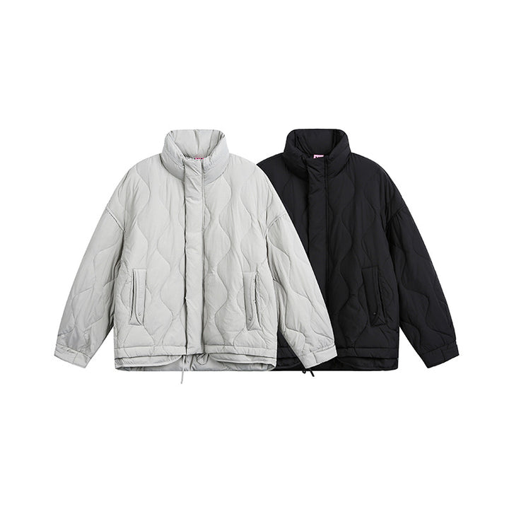 Damen Oversize gesteppte Jacke mit Stehkragen, Wellensteppung und Tunnelzug Drune