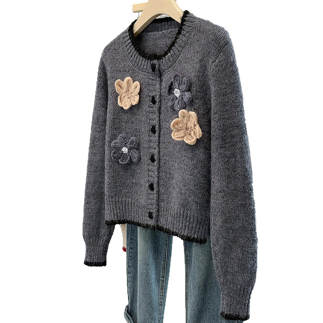 Damen Kuscheliger Strickcardigan mit Blumenapplikationen Drune