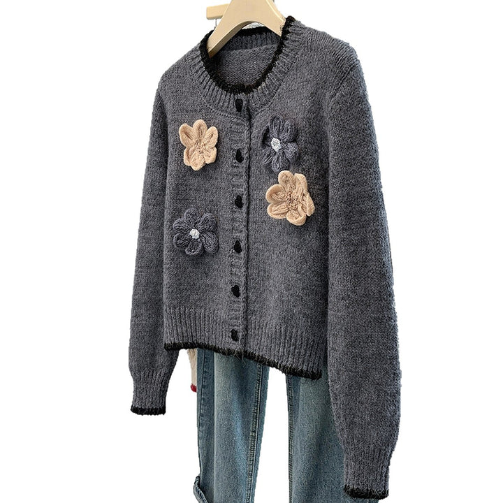 Damen Kuscheliger Strickcardigan mit Blumenapplikationen Drune