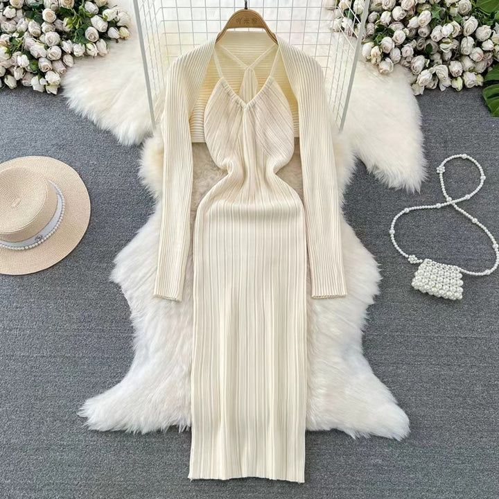 Damen elegantes Maxikleid mit raffinierten Falten und tiefem Ausschnitt Drune