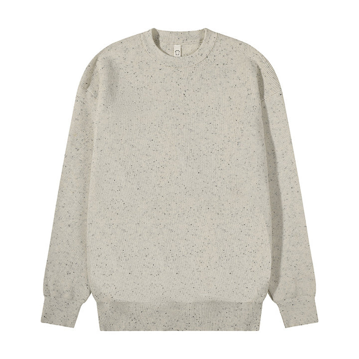 Unisex Großer Rundhals‑Strickpullover aus Mélange‑Garn mit abgesenkter Schulter Drune