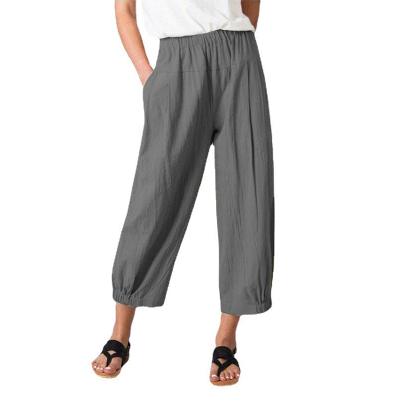 Damen lässige Palazzo-Hose mit elastischem Bund und Seitentaschen Drune