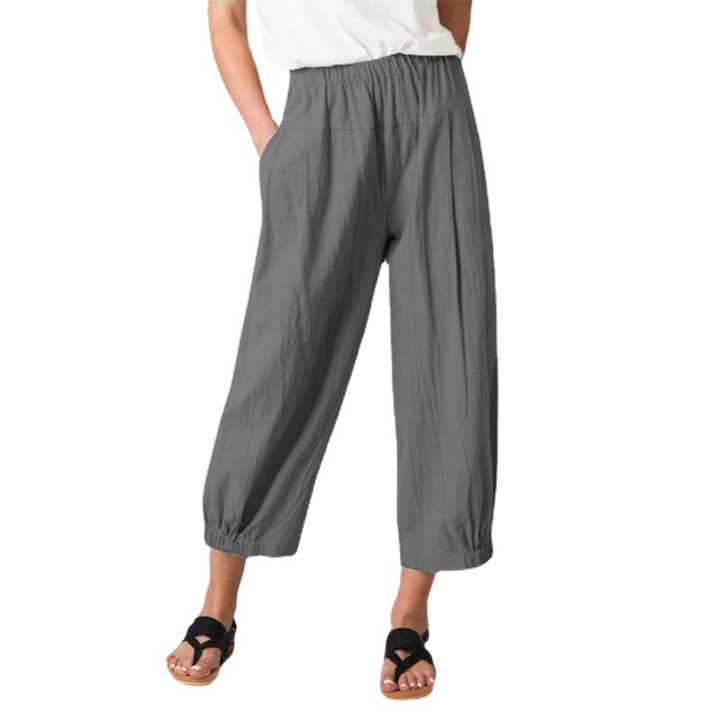 Damen lässige Palazzo-Hose mit elastischem Bund und Seitentaschen Drune