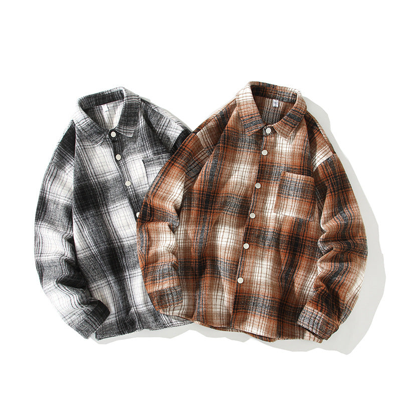 Herren Karierte Overshirt-Hemdjacke aus gebürstetem Baumwollmix mit Brusttasche Drune