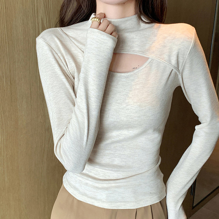 Damen Elegantes Langarmshirt mit Ausschnitt Drune
