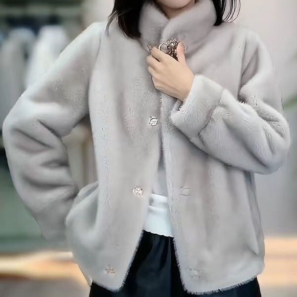 Damen Kuschelige Fleecejacke mit modischen Knopfdetails Drune