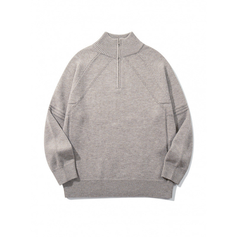 Unisex Strick-Halbzip-Pullover mit hohem Rippkragen und Raglanärmeln Drune