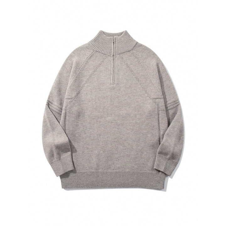 Unisex Strick-Halbzip-Pullover mit hohem Rippkragen und Raglanärmeln Drune