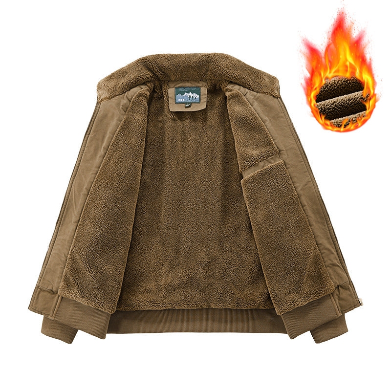 Herren Thermo-Bomberjacke im Vintage-Stil mit Teddyplüsch-Futter und Mehrfach-Taschen Drune