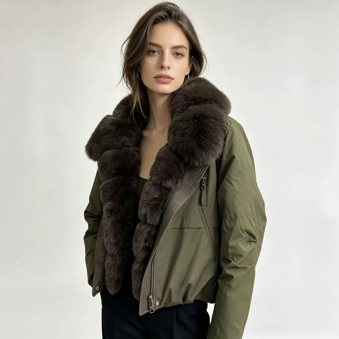 Damen nan taillierte Parka-Bomberjacke mit voluminösem Webpelzkragen und windabweisender Außenhülle Drune