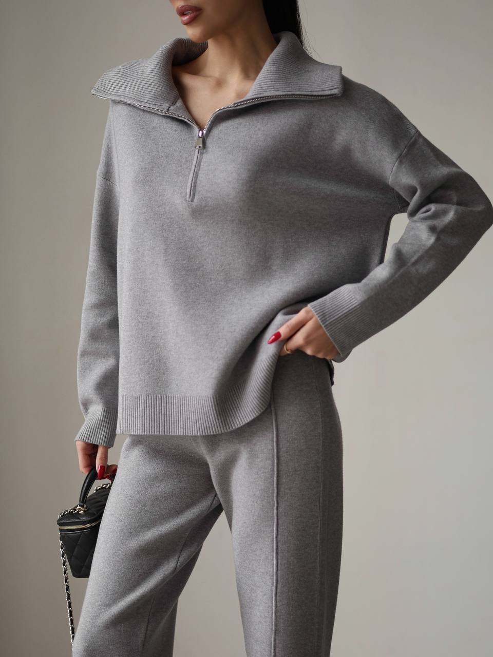 Damen elegantes Sweatshirt- und Jogginghose-Set mit hohem Kragen und Reißverschluss Drune
