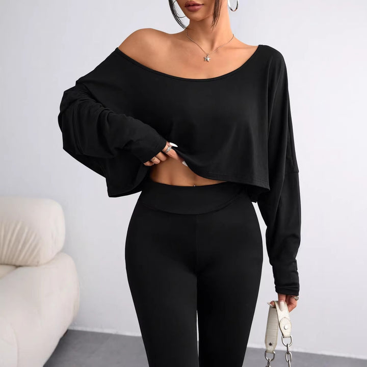 Damen Lässiges Crop-Top mit weitem Schnitt und asymmetrischem Ausschnitt Drune