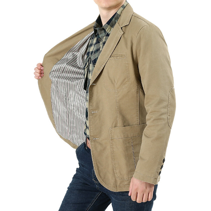 Herren Baumwoll-Canvas Sakko im Casual-Field-Stil mit gestreiftem Innenfutter und aufgesetzten Taschen Drune
